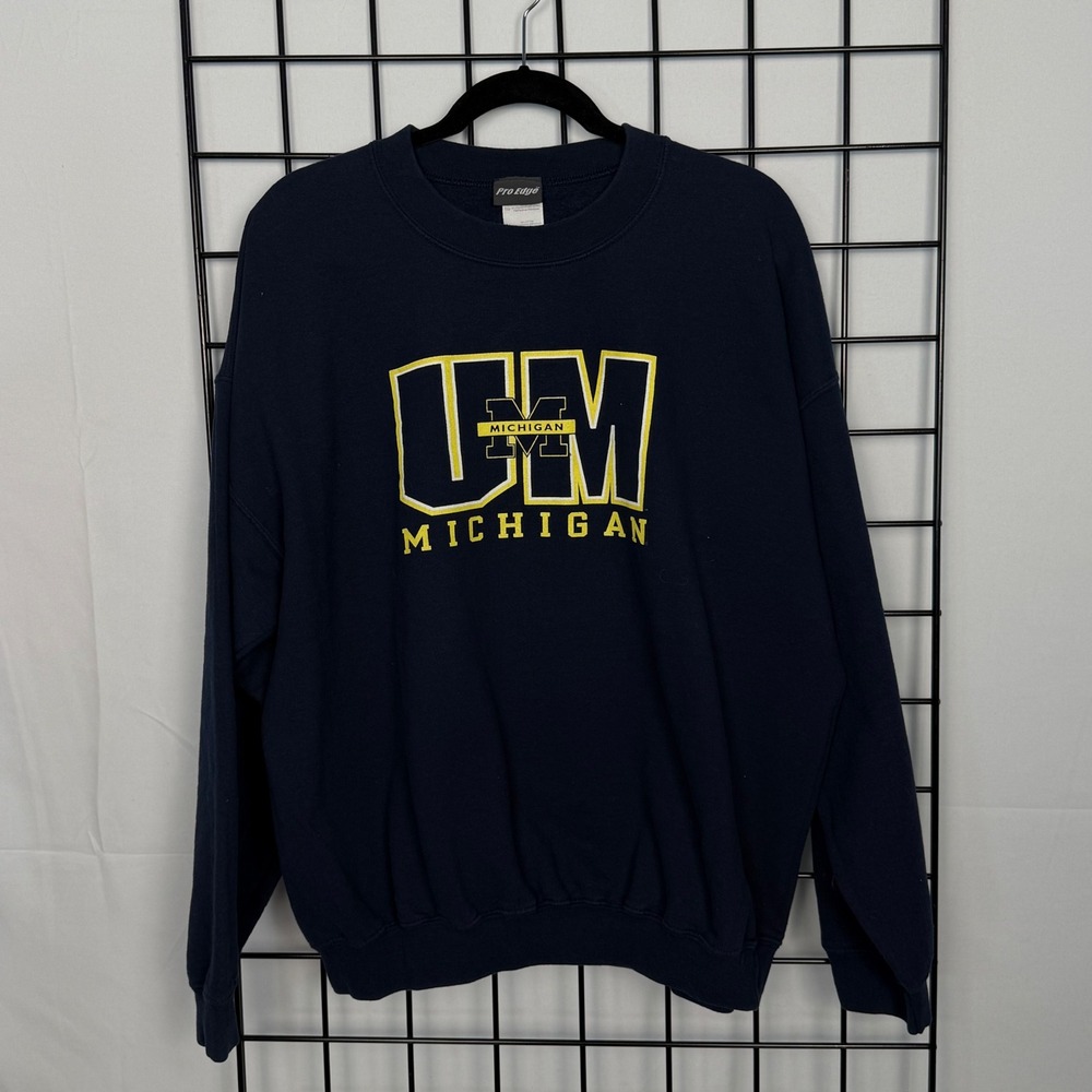 Vintage Michigan Wolverines Pro Edge Sweatshirt Mens XL Blue Pullover 90s Logo